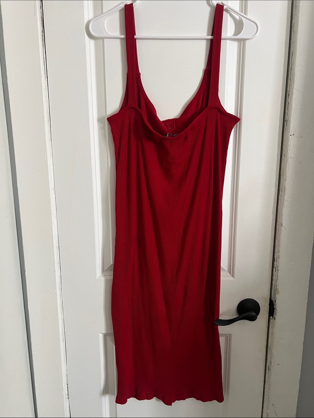 Red Button-Front Ribbed Tank Dress - Picture 2 of 2